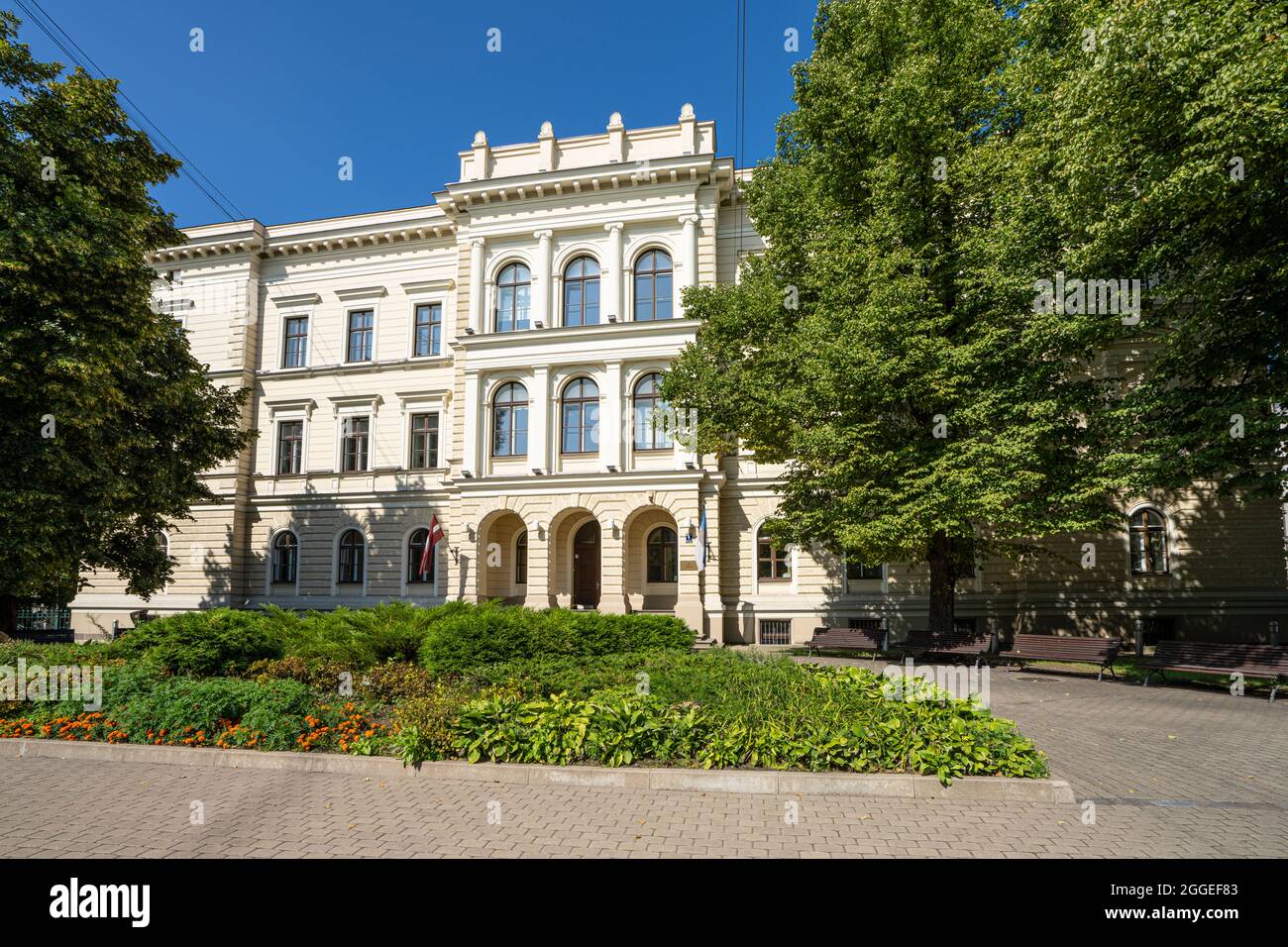 Riga, Latvia. August 2021.  exterior view of the Rigas Valsts 2 gymnasium in the city center Stock Photo