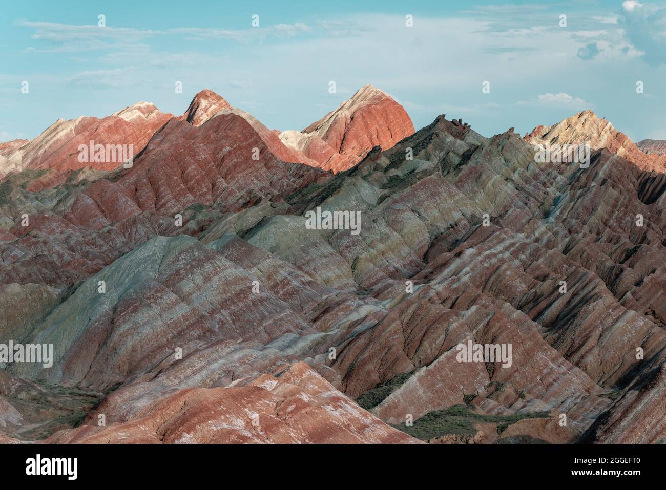 The specific landscape at Zhangye Danxia Geopark, in Gansu province, China. Stock Photo