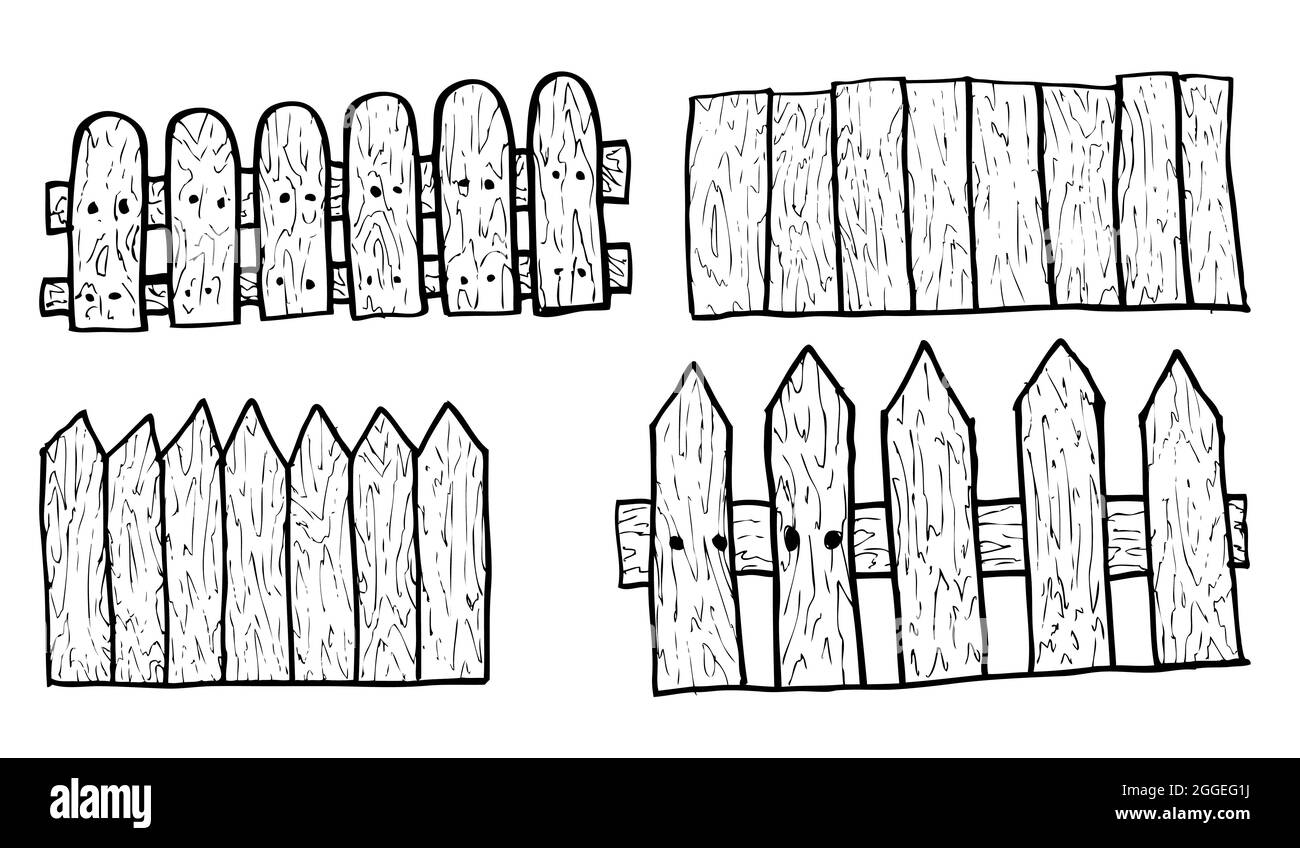 Vector Set 4 Black White Hand Draw Sketch Wood Gate Stock Vector Image