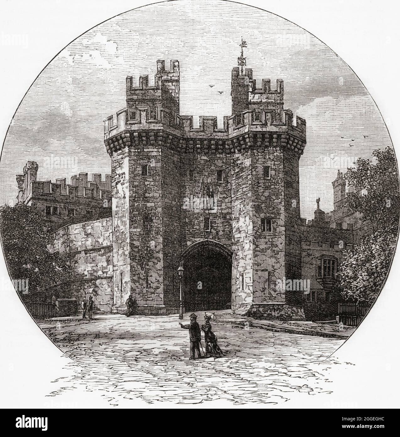 Gateway to Lancaster Castle, Lancaster, Lancashire, England, seen here in the 19th century.  From Picturesque England its Landmarks and Historic Haunts, published, 1891 Stock Photo