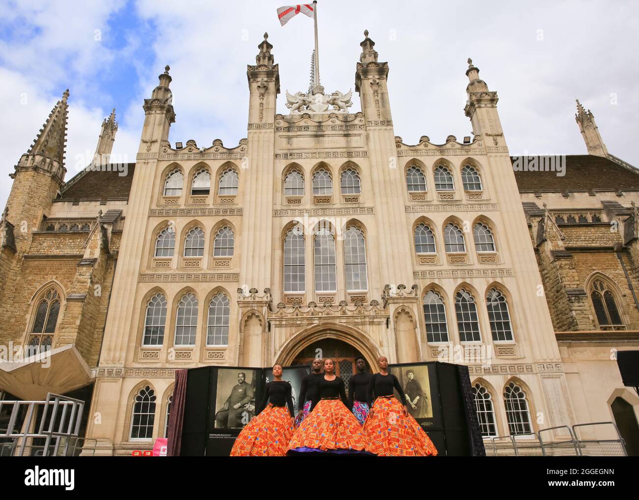 Guildhall Yard, City of London, UK. 31st Aug, 2021. Dancers present 'Black Victorians', by Artistic Director and Choreographer Jeanefer Jean-Charles. The performance is inspired by nineteenth century studio photographs of black men, women and children. Exploring a complex, but often forgotten black presence in pre-Windrush Britain, it calls attention to previously hidden figures and challenges historical and contemporary perceptions. It is staged in the resonant location of the historic Guildhall Yard. Credit: Imageplotter/Alamy Live News Stock Photo