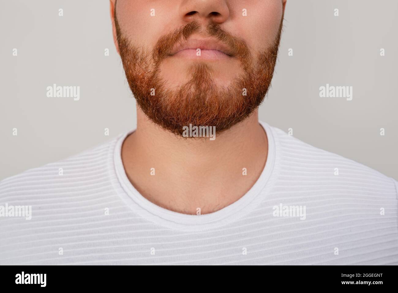 Close up of young red bearded man face isolated on white background. High quality photo Stock Photo