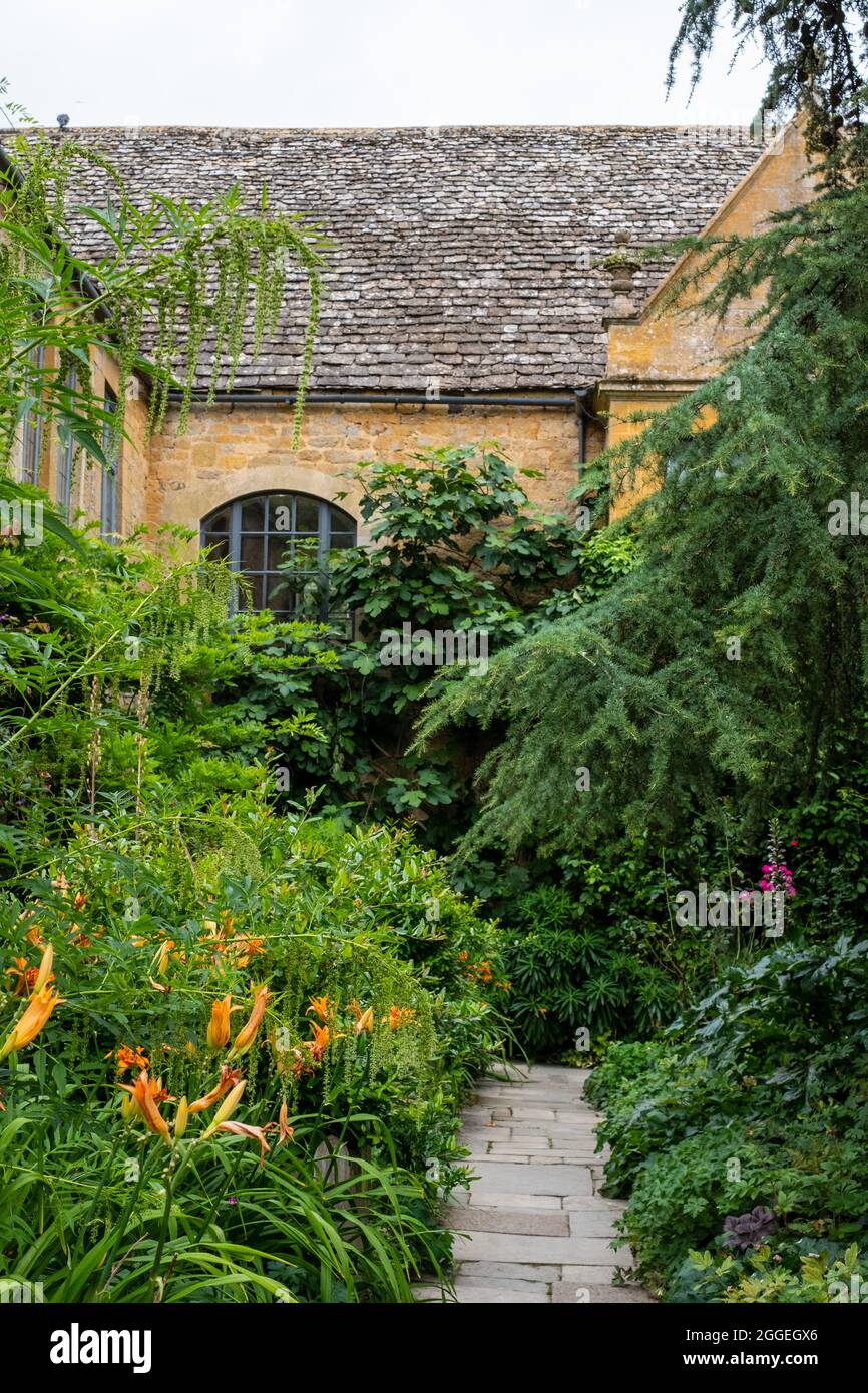 View of the Arts and Crafts garden at Hidcote Manor in the English Cotswolds, Gloucestershire UK