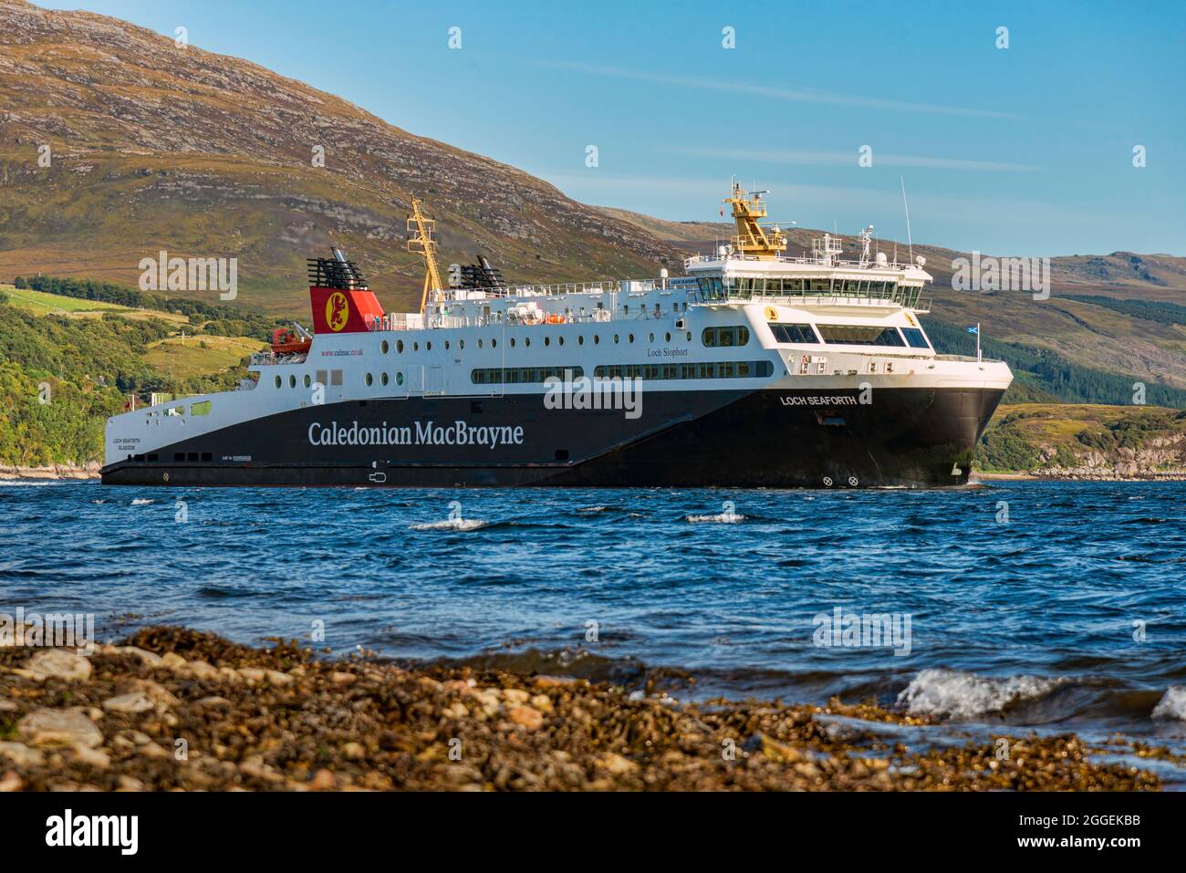 The Scottish ferry Loch Seaforth is operated by Caledonian MacBrayne (CalMac) on the crossing between Ullapool and Stornoway on the Isle of Lewis. Stock Photo