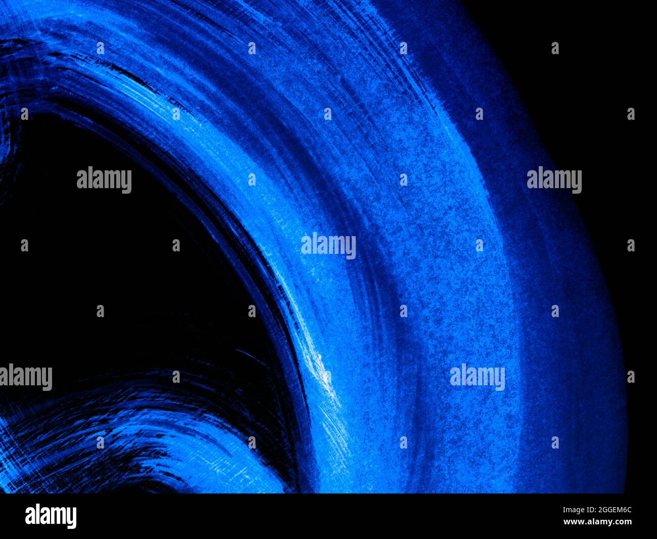 Blue acrylic brush strokes on black background with paint texture hand ...