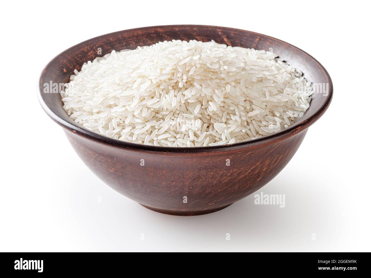 Uncooked jasmine rice in ceramic bowl isolated on white background Stock Photo Alamy