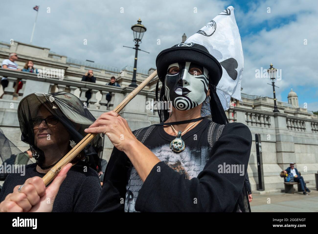 London, UK.  31 August 2021.  Climate activists from Extinction Rebellion, in costume in Trafalgar Square to highlight the effects of climate change on children and to urge the government to stop fossil fuel funding.  The event takes place on day nine of the two week ‘Impossible Rebellion’ protest to “target the root cause of the climate and ecological crisis”.   Credit: Stephen Chung / Alamy Live News Stock Photo