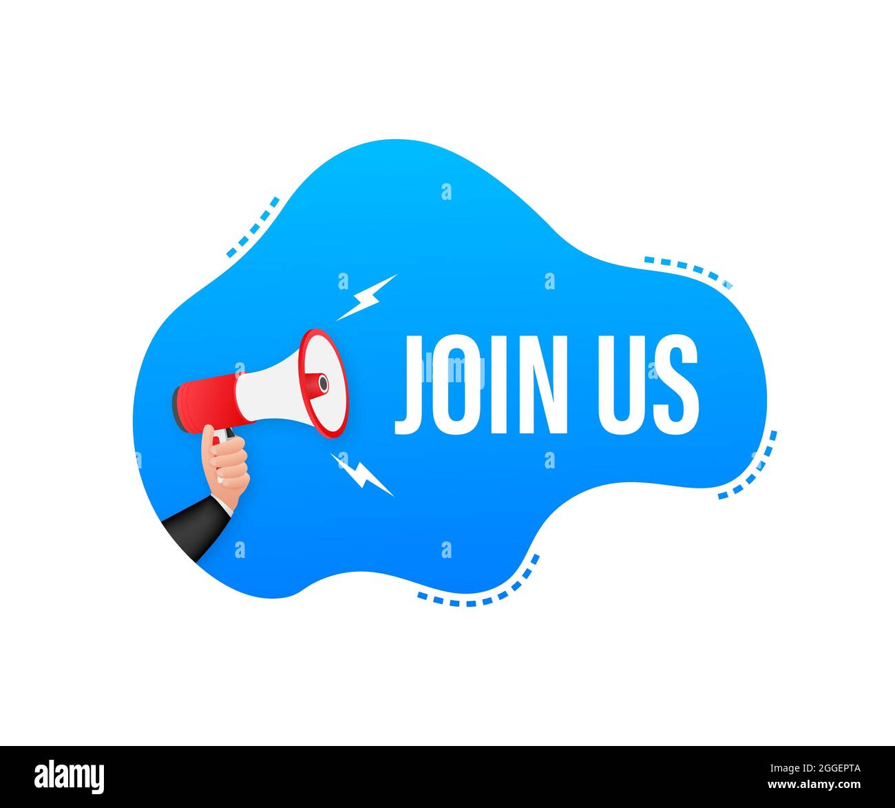 Hand Holding Megaphone with Join us. Megaphone banner. Web design. Stock Vector