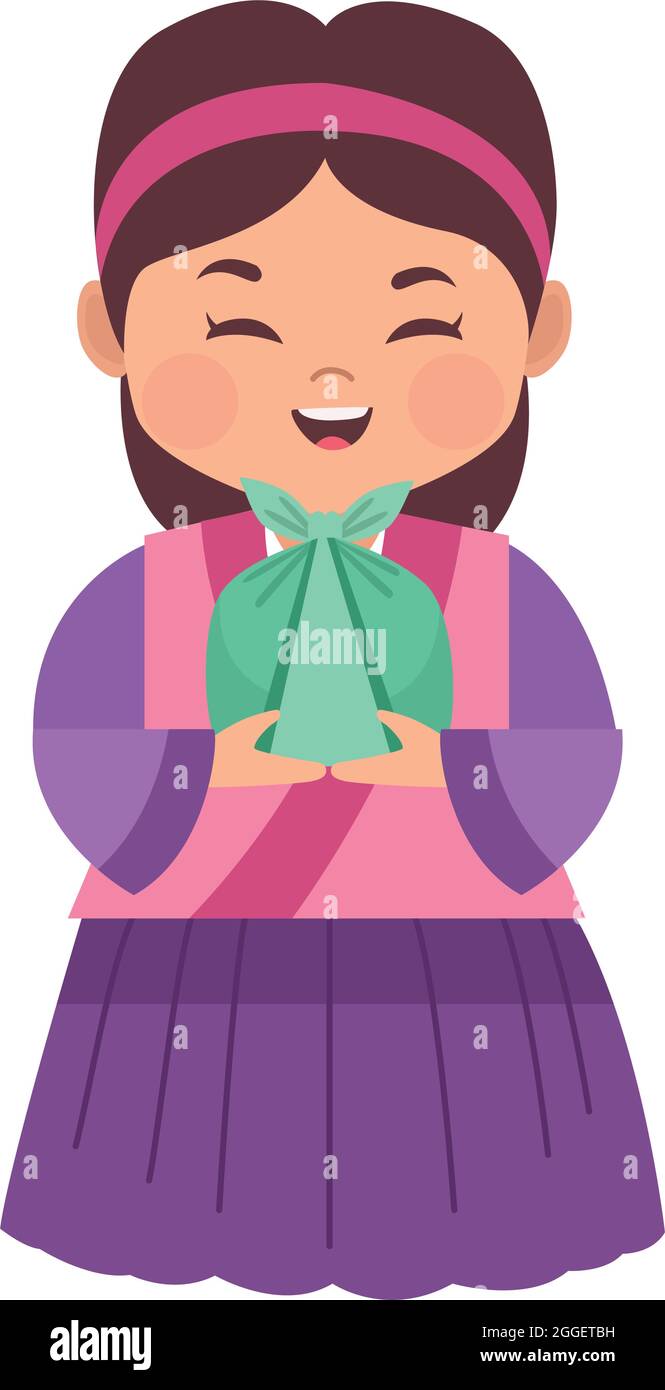 asian girl with gift Stock Vector