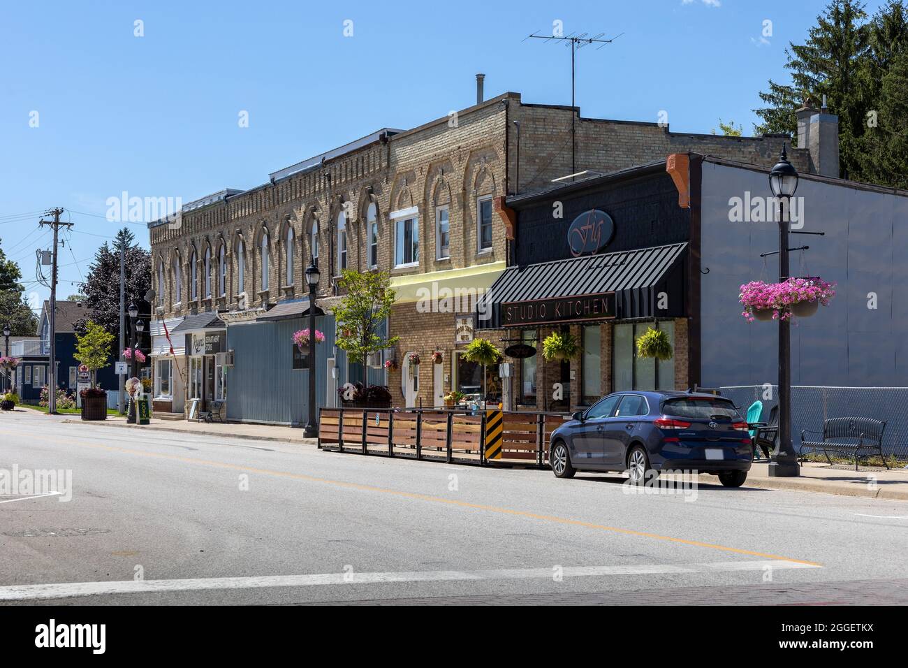Retail Stores And Restaurant On Huron Street (County Road 7),  Ripley Ontario Canada Heritage Buildings Stock Photo