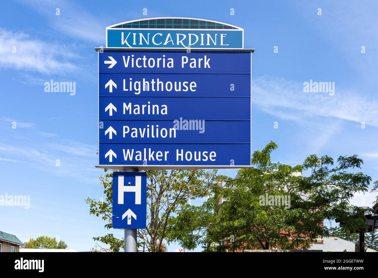 Street Sign Places Of Interest Direction In Kincardine Ontario Canada Stock Photo