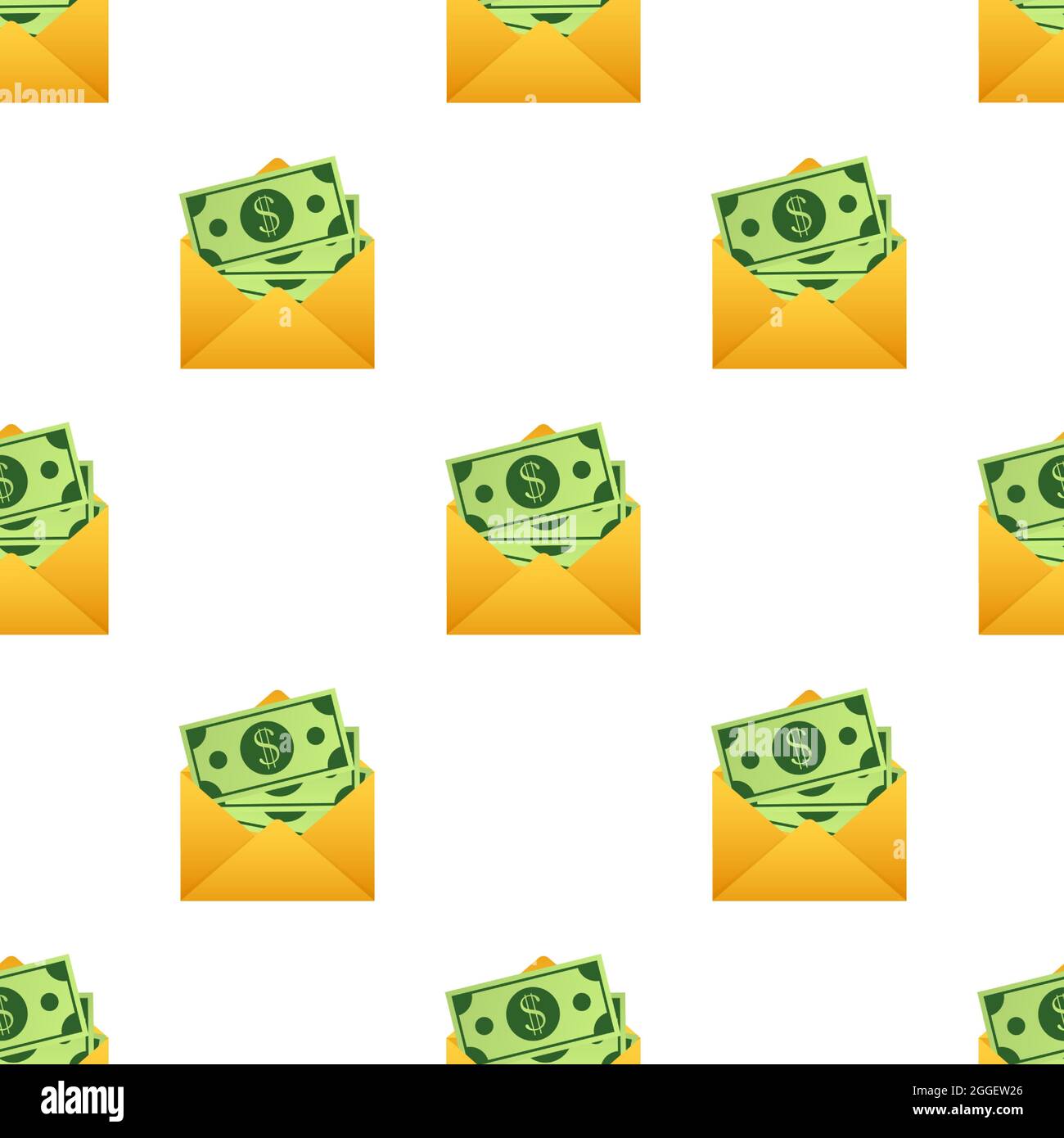 Some dollar bills in yellow envelope pattern. Send money concept. Vector illustration. Stock Vector