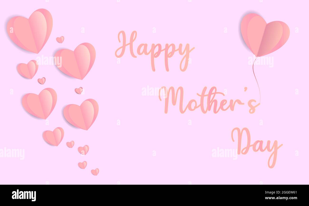 Happy Mother's day banner with hearts on pink background,vector illustration Stock Vector