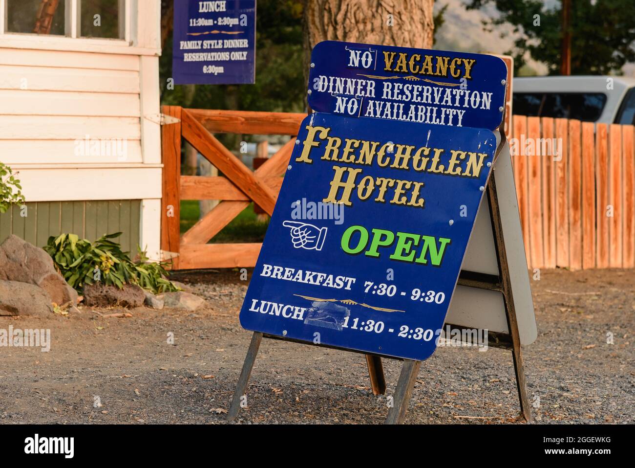 Historic Frenchglen Hotel is open for business. Frenchglen, Oregon, USA. Stock Photo