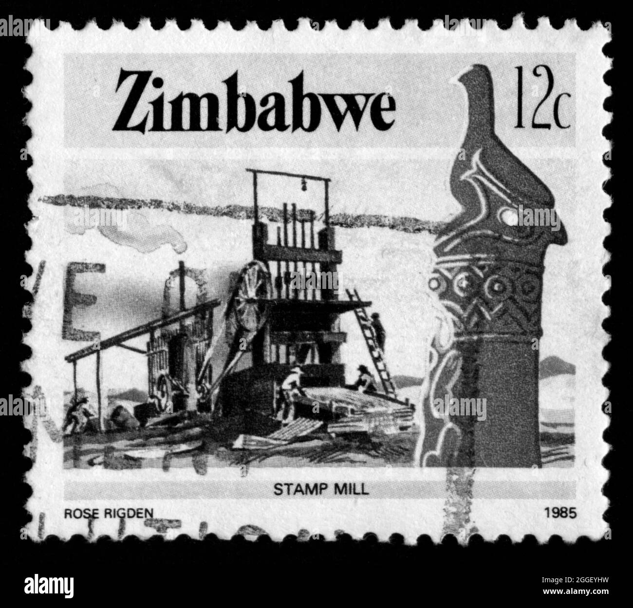 Stamp print in Zimbabwe, 1985,Stamp mill Stock Photo Alamy