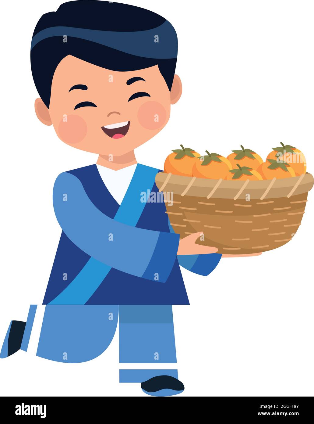 asian boy with oranges Stock Vector
