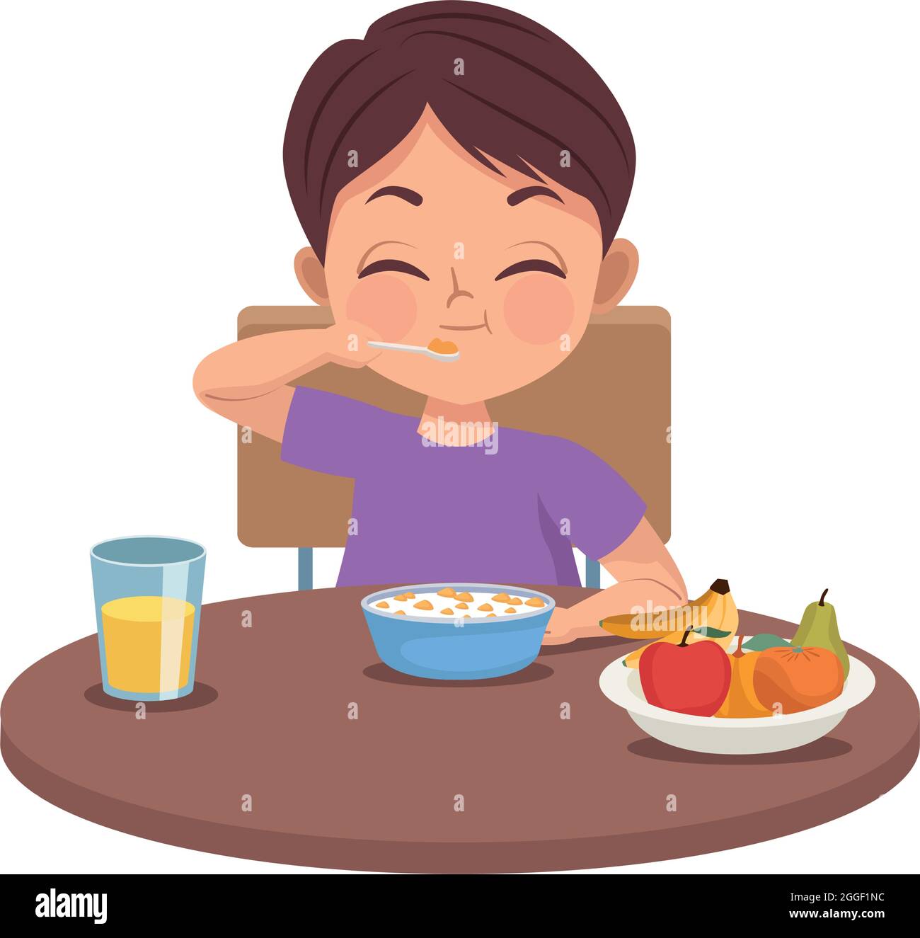 little boy eating breakfast Stock Vector