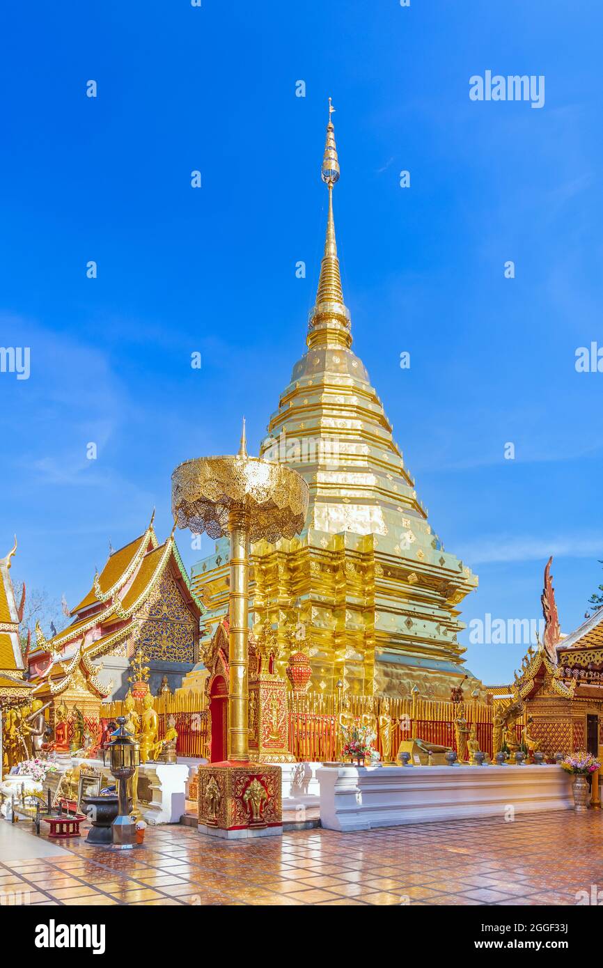 Wat Phra That Doi Suthep and golden pagoda, famous temple in Chi Stock ...