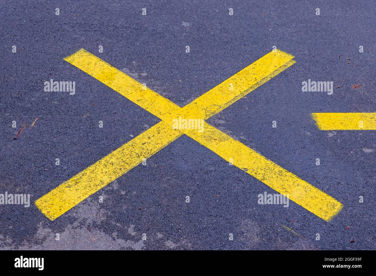 Big Yellow X Sign Painted at Tarmac Warning Stock Photo Alamy