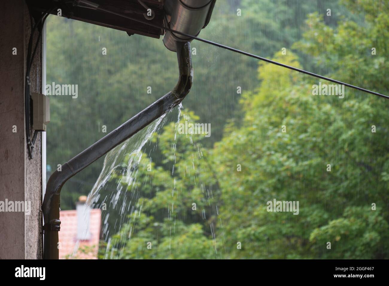 Closeup of a house downpipe during rain Stock Photo Alamy