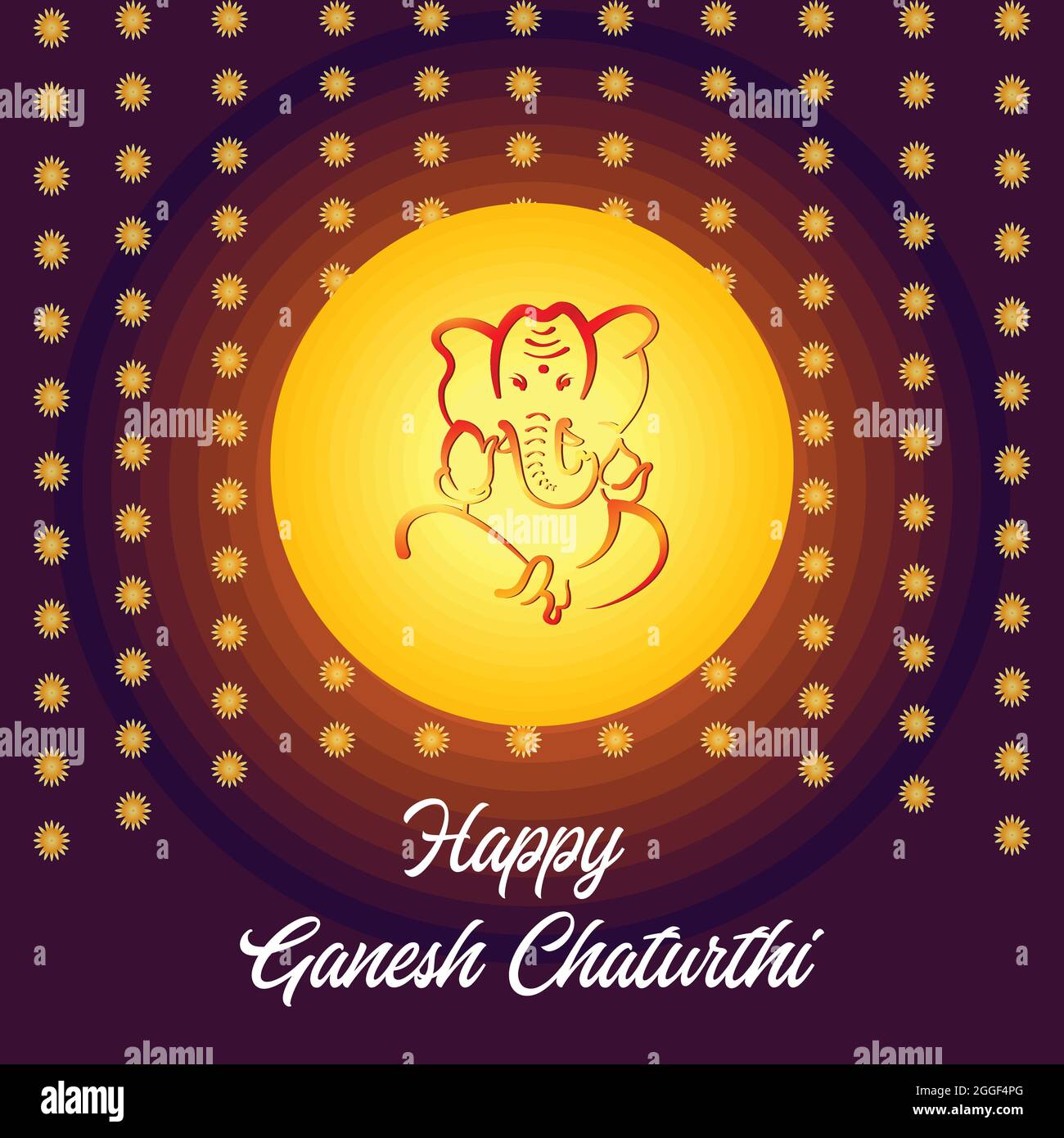 Poster of Happy Ganesh Chaturthi. Outline of God Ganesh. Colorful background decorated with flowers and circles Stock Vector
