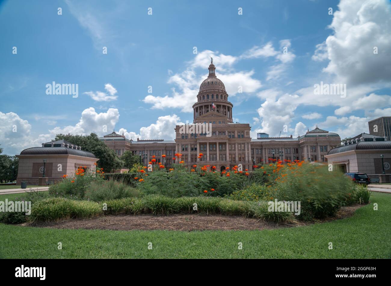 North East View of the  Austin Capitol Building next to the Lady Bird Garden Stock Photo