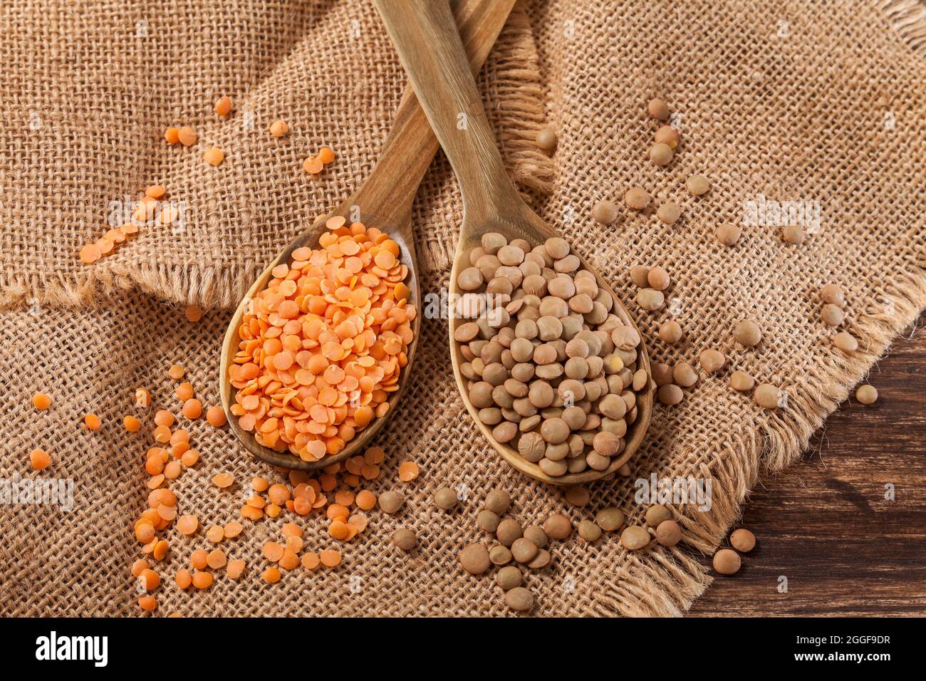 Very Healthy Food; Raw Lentils and Peeled Red Lentils Stock Photo - Alamy