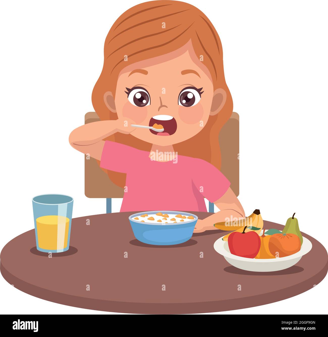 little girl eating breakfast Stock Vector Image & Art - Alamy