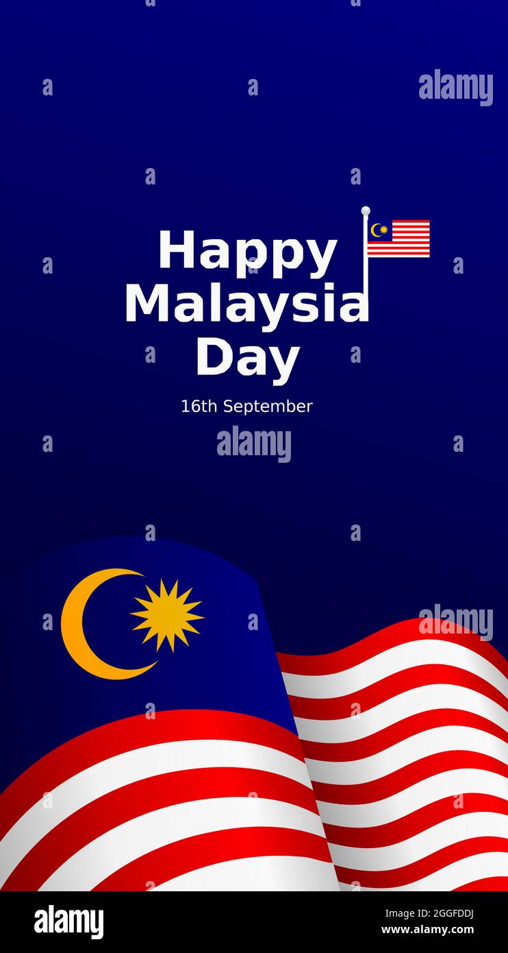happy malaysia day flat vector illustration with social media story design Stock Vector