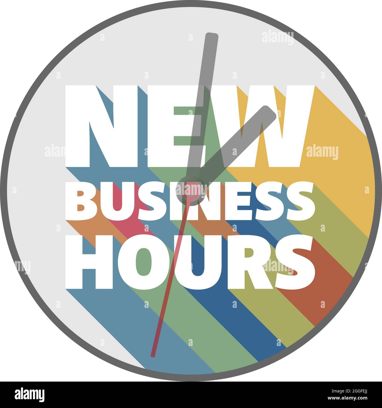 round sticker with text NEW BUSINESS HOURS with colorful drop shadows, vector illustration Stock Vector