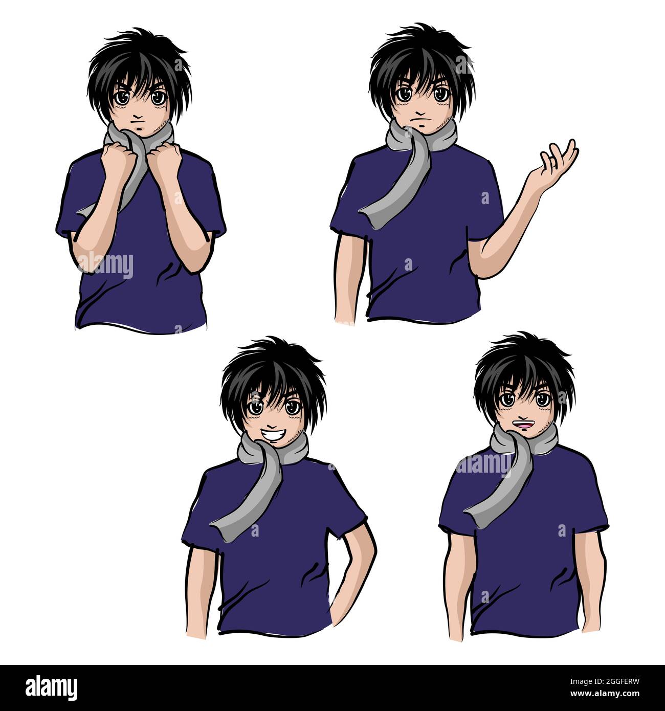 Boy profile cartoon avatar kawaii anime cute illustration clip art