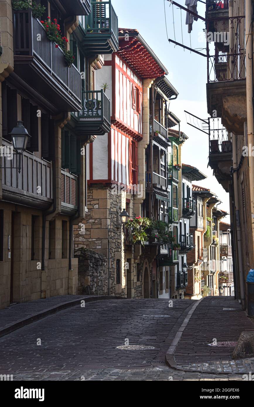 hondarribia-spain-29-aug-2021-traditional-basque-houses-in-the