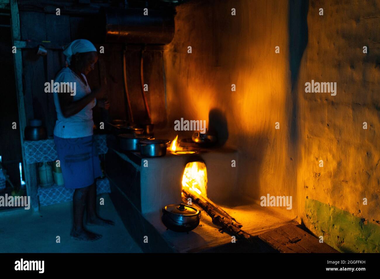 Wood stove - typical modest rural house in countryside Brazil. Stock Photo