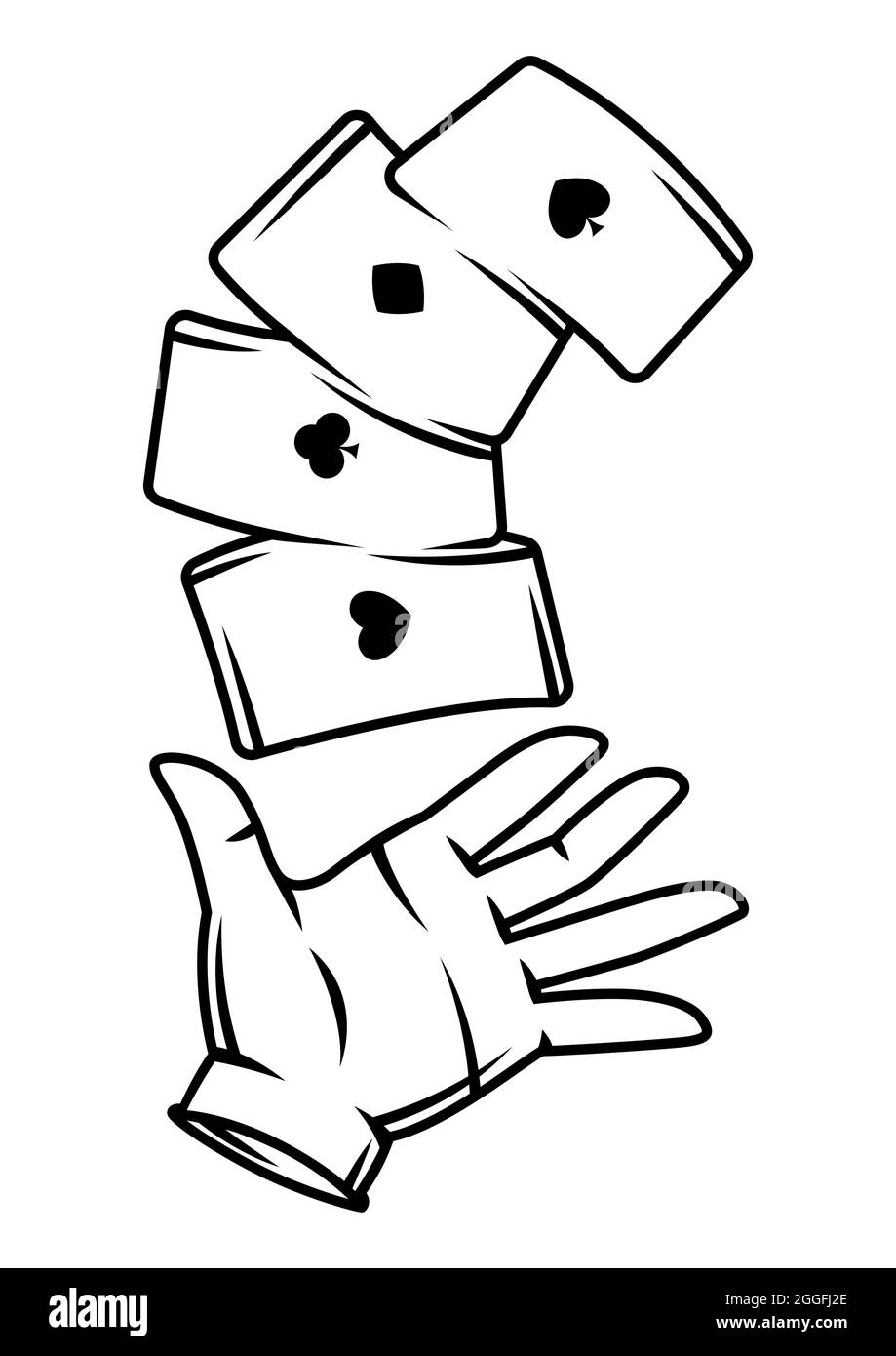 Magician hand in white glove with playing cards. Trick or magic illustration Stock Vector Image