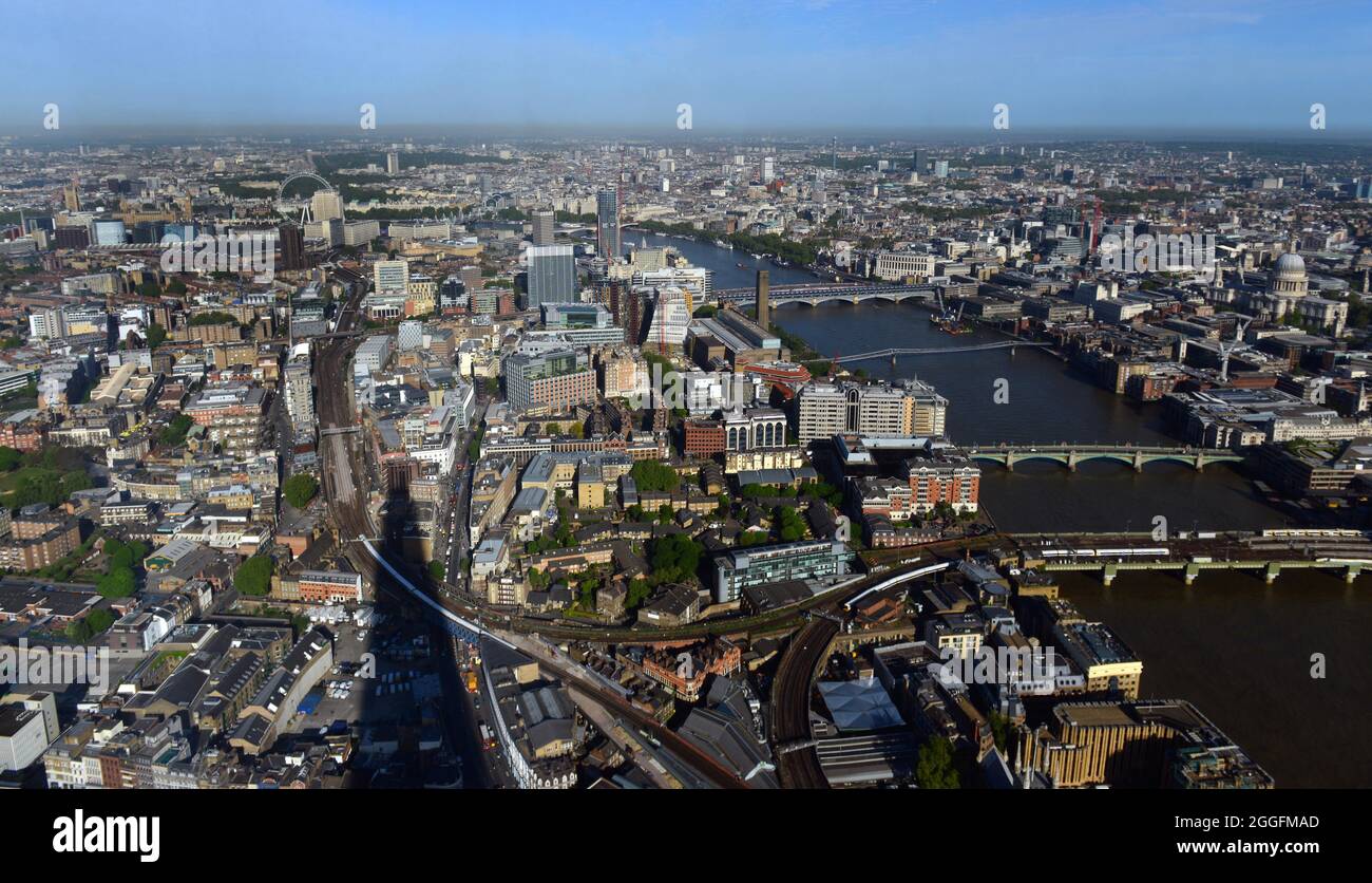 Aerial view of The River Thames in London from the Shard 2015 London Bridge, Millenium Bridge and St. Paul's Cathedral Stock Photo