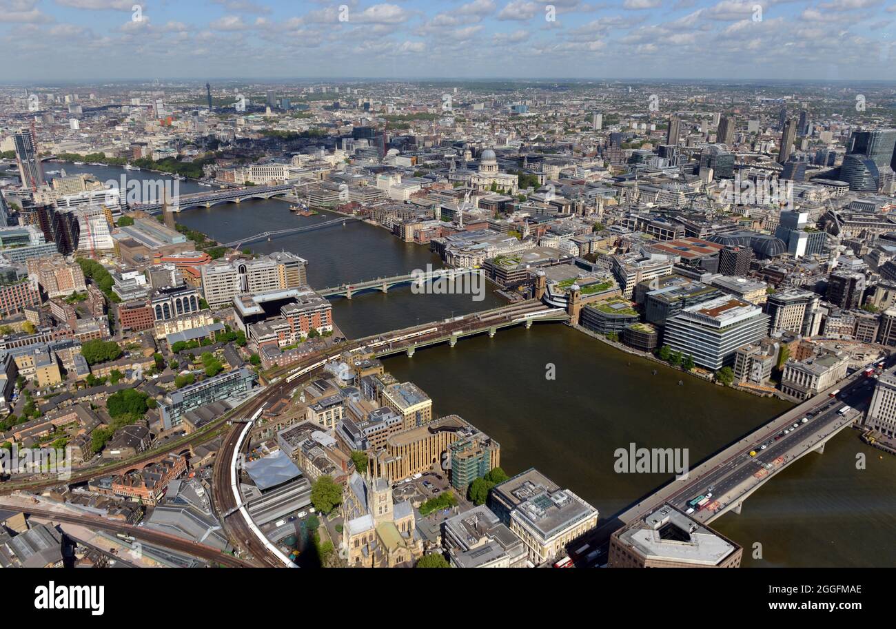 Aerial view of The River Thames in London 2015. London Bridge Stock Photo