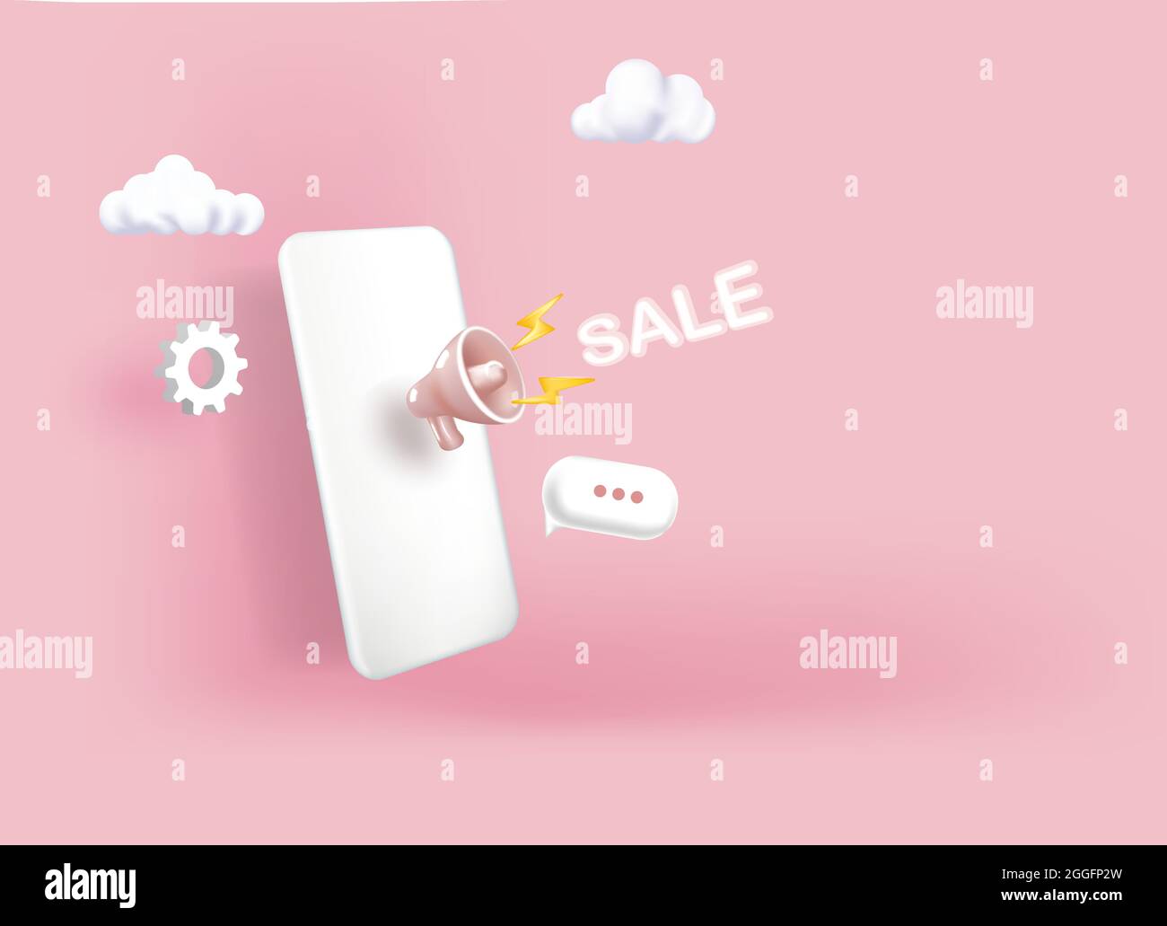 digital marketing concept with illustration of megaphone with perspective 3D smartphone for internet marketing advertising promotion Stock Vector