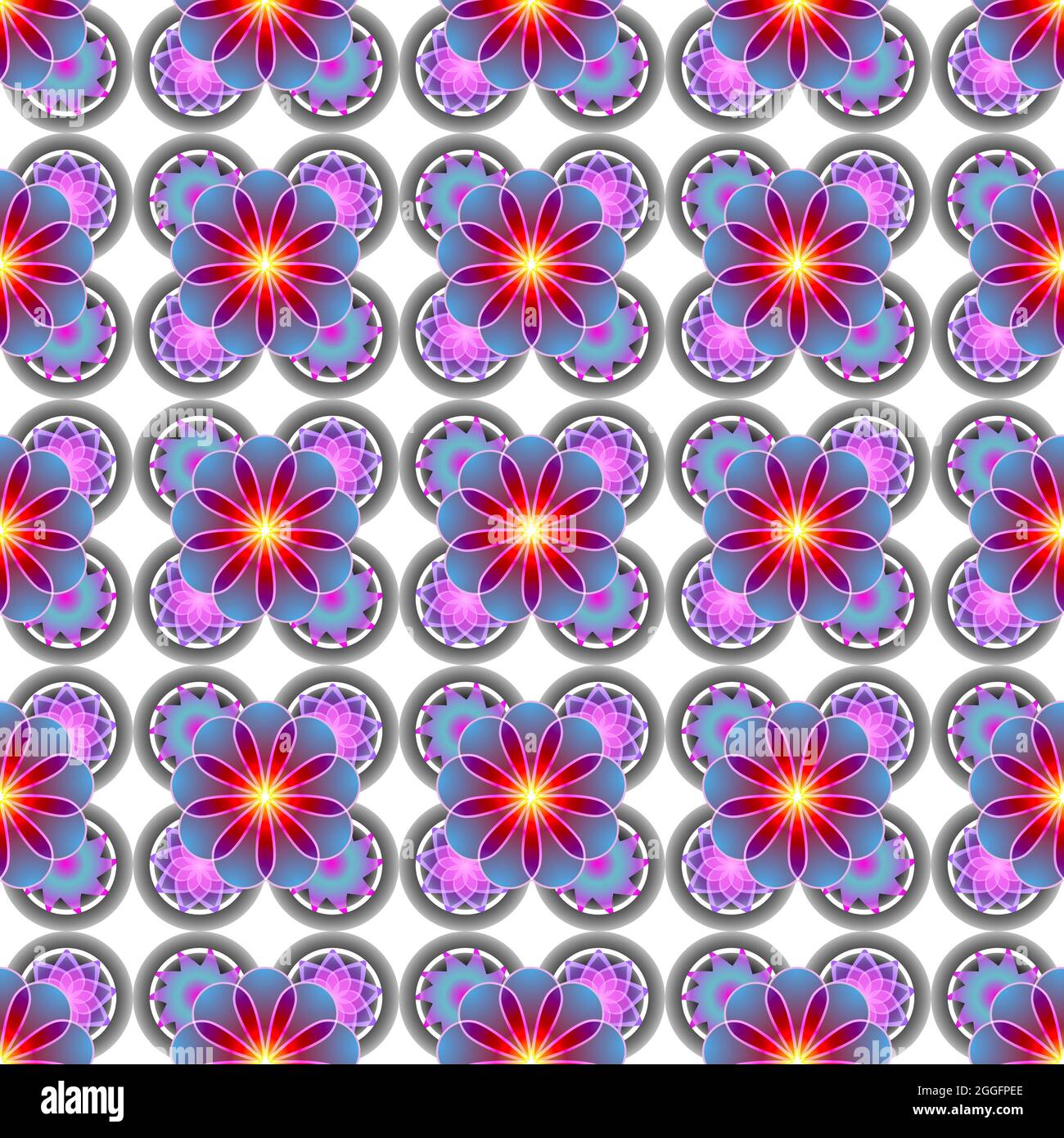 Brightly colored graphic flower pattern seamless design Stock Photo