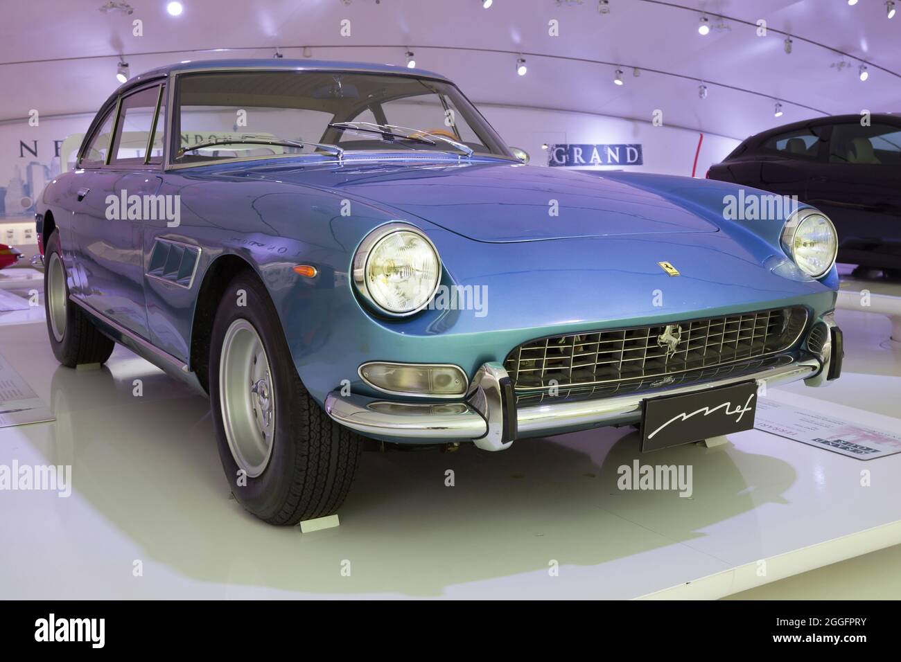 Modena, Italy - August 14, 2021: Ferrari 330 GT 2+2 showcased at Enzo Ferrari Museum, Modena, Italy. Stock Photo