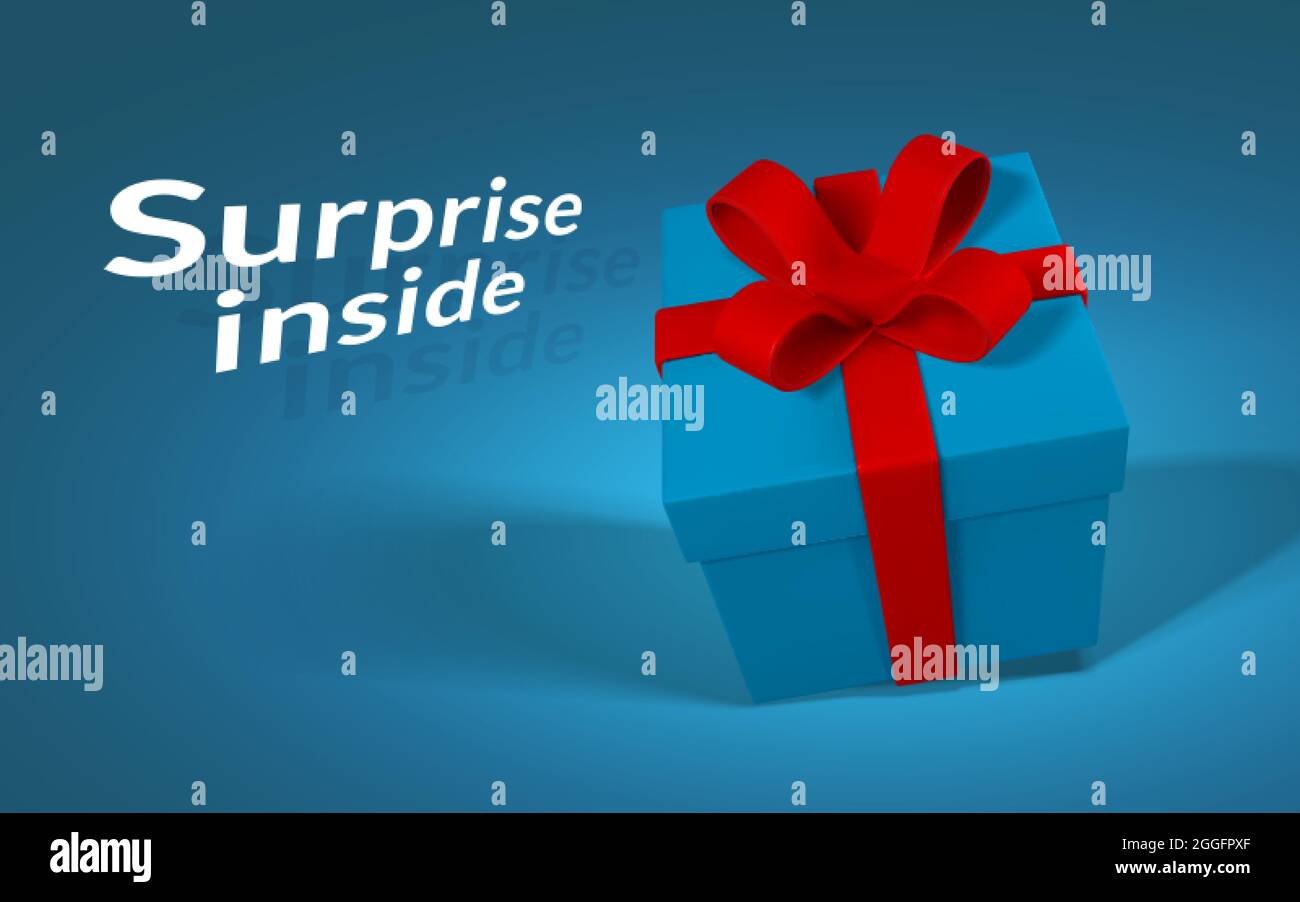 3D realistic gift box with bow. Paper box with shadow isolated on blue ...