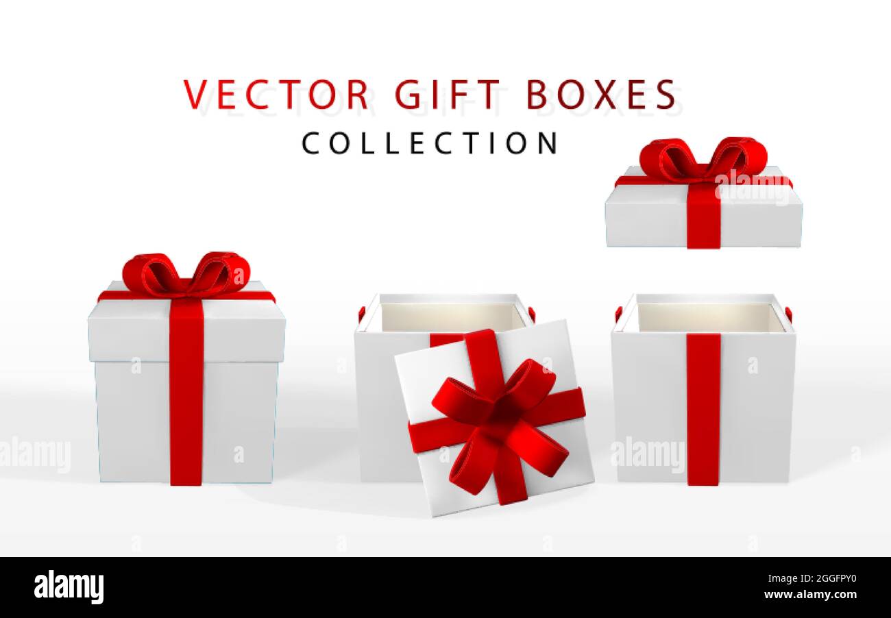 3D render realistic gift box with red bow. Paper box with red ribbon ...