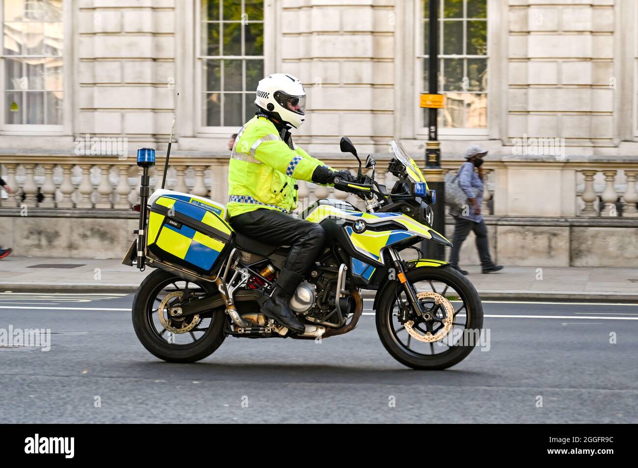 London England August 2021 Police Officer On A Motorbike With Blue 