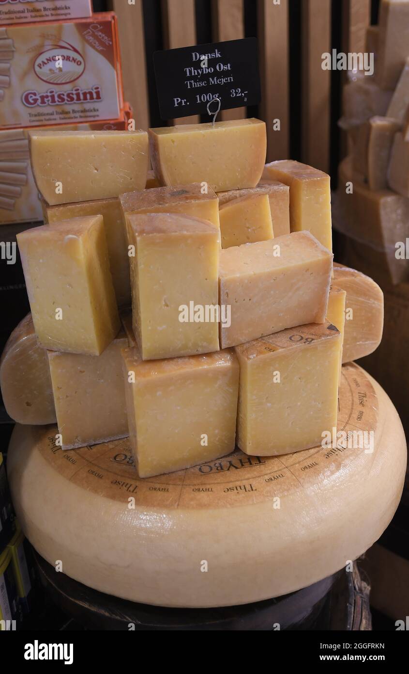 Copenhagen, Denmark., 31 August 2021, Danish cheese from danish thybo ...