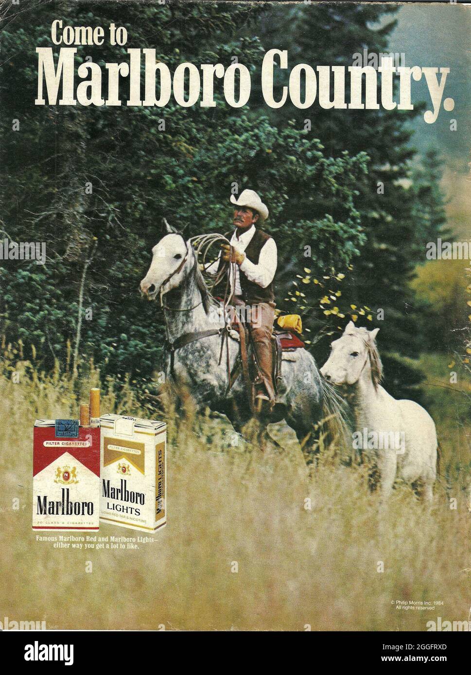 Poster advert Marlboro cigarettes Welcome to Marlboro country Philip Morris advertisement paper ad Marlboro cigarettes paper advert ad advertisement Stock Photo