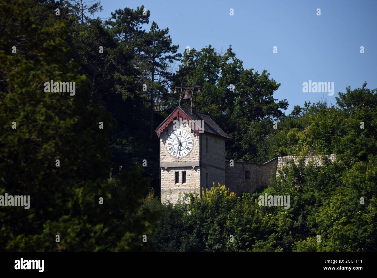 A historic clock tower in Bar-sur-Seine, France Stock Photo