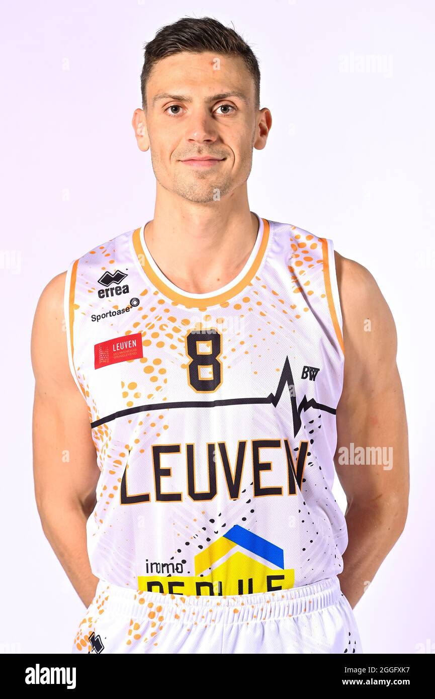 Leuven's Romain Boxus poses at a photoshoot of Belgian Basketball team
