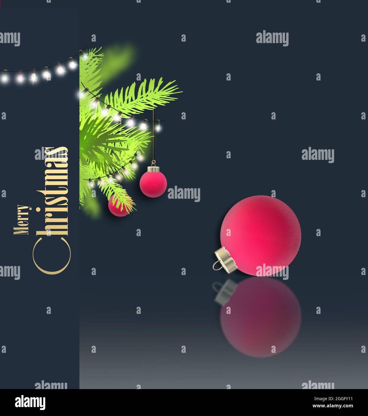 Christmas Reflections 2022 Beautiful Christmas 2022 New Year Card With Xmas Balls Baubles, Xmas Fir,  3D Red Ball On Reflection. Gold Text Merry Christmas. 3D Illustration Stock  Photo - Alamy