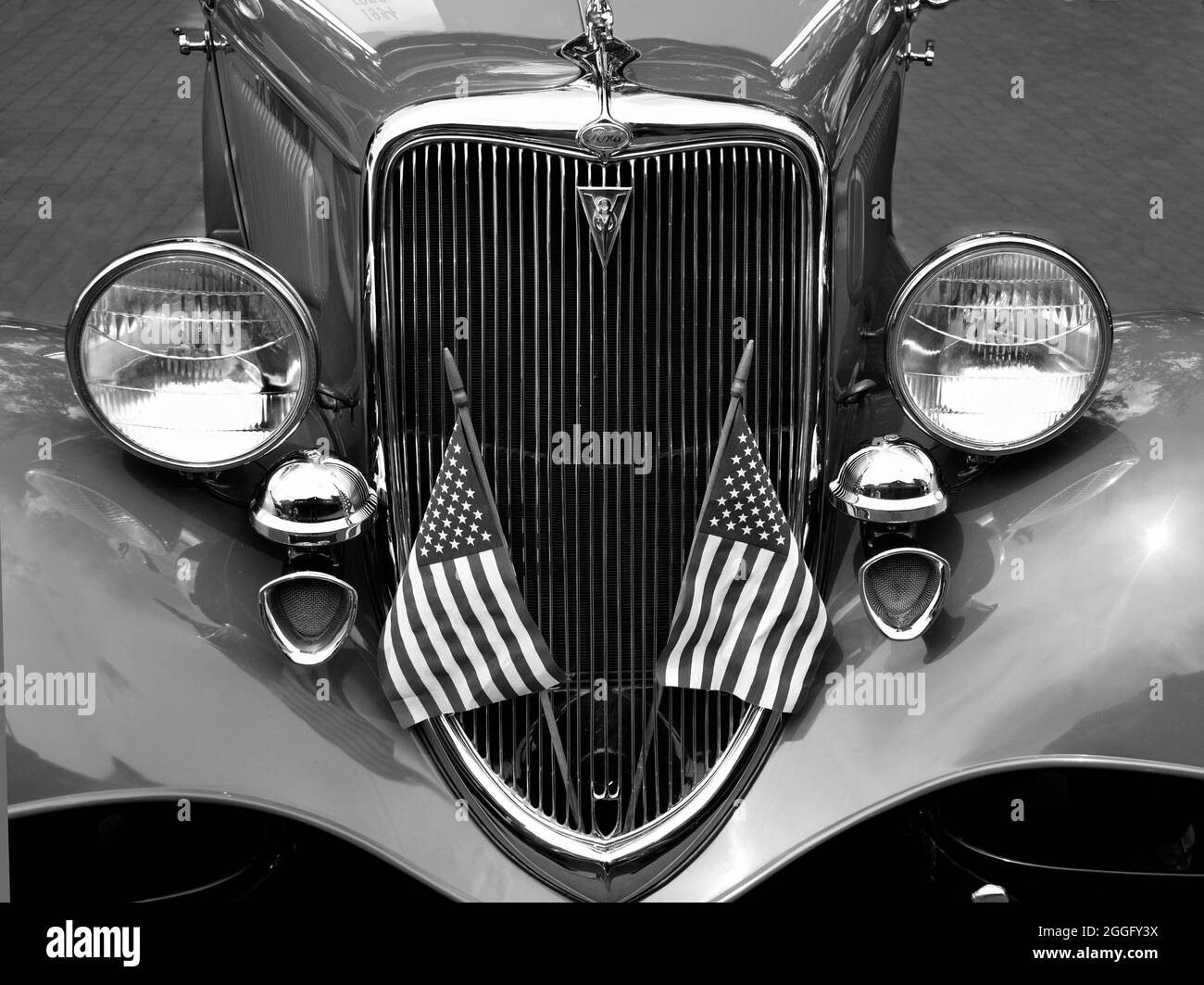 A 1934 Ford Phaeton V8 on display at a Fourth of July vintage car show in Santa Fe, New Mexico. Stock Photo