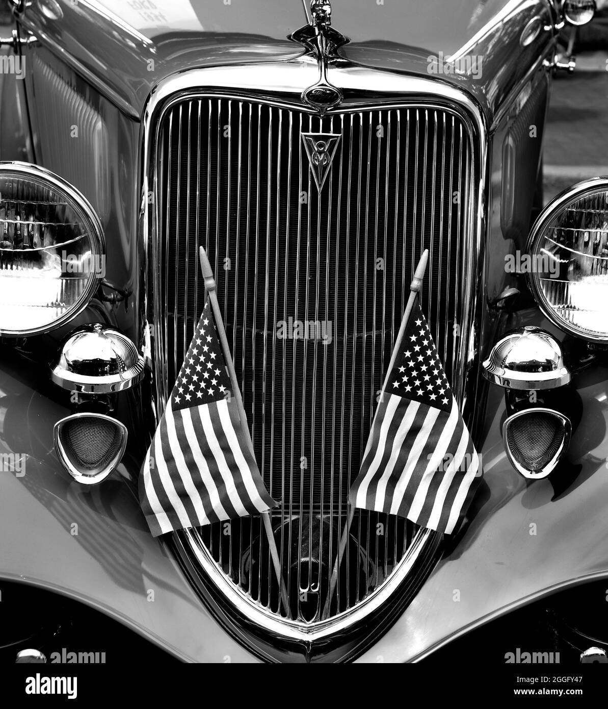 A 1934 Ford Phaeton V8 on display at a Fourth of July vintage car show in Santa Fe, New Mexico. Stock Photo
