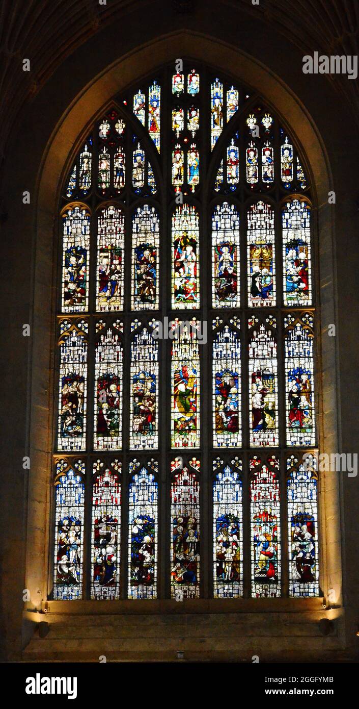 Bath Abbey Stained Glass Window Stock Photo Alamy